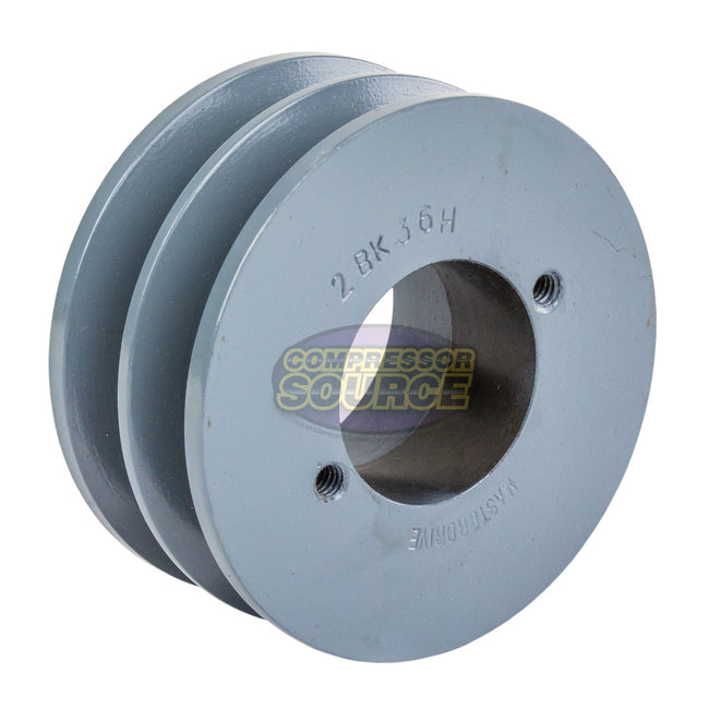 3.75" Double Groove Pulley fits B Section V-Belt 5L with 1-3/8" Sheave Bushing 2BK36H