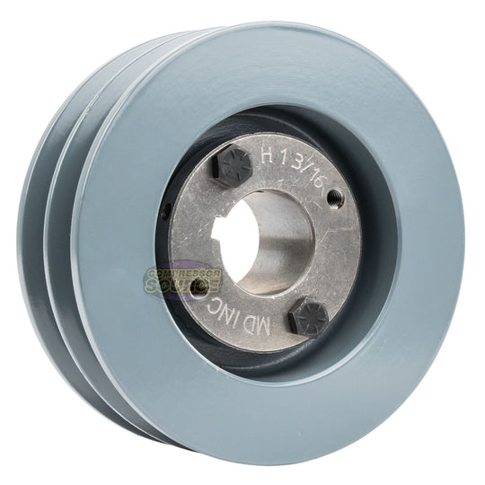 4.75" Double Groove Pulley fits B Section V-Belt 5L with 1-3/16" Sheave Bushing 2BK50H