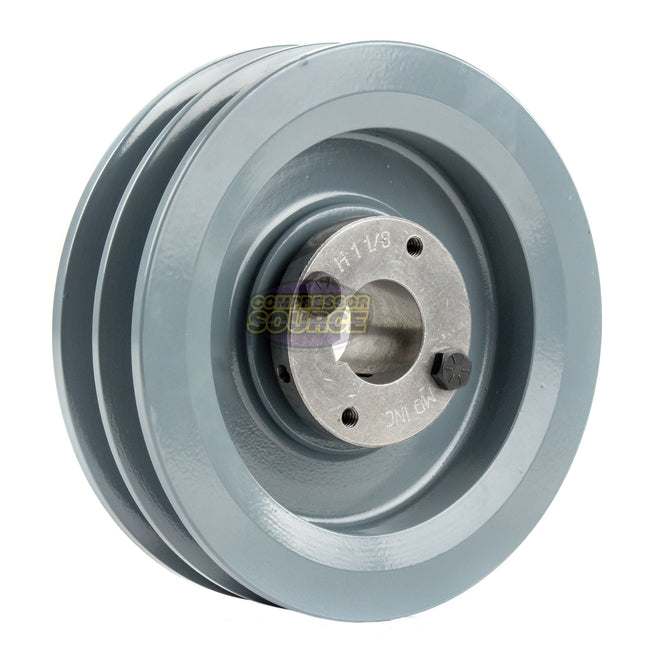6.25" Double Groove Pulley fits B Section V-Belt 5L with 1-1/8" Sheave Bushing 2BK65H