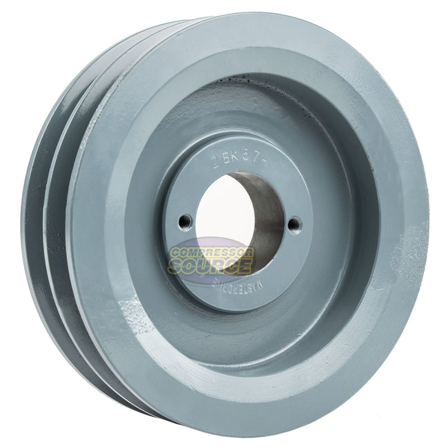 6.5" Double Groove Pulley fits B Section V-Belt 5L with 1-1/4" Sheave Bushing 2BK67H