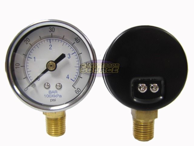 1/4" NPT 0-60 PSI Air Pressure Gauge Lower Side Mount With 2" Face