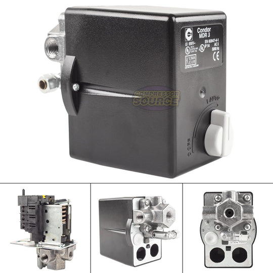 Condor MDR3/11 105-135 PSI 4 Port Pressure Switch Adjustable Overload 1/4" FNPT