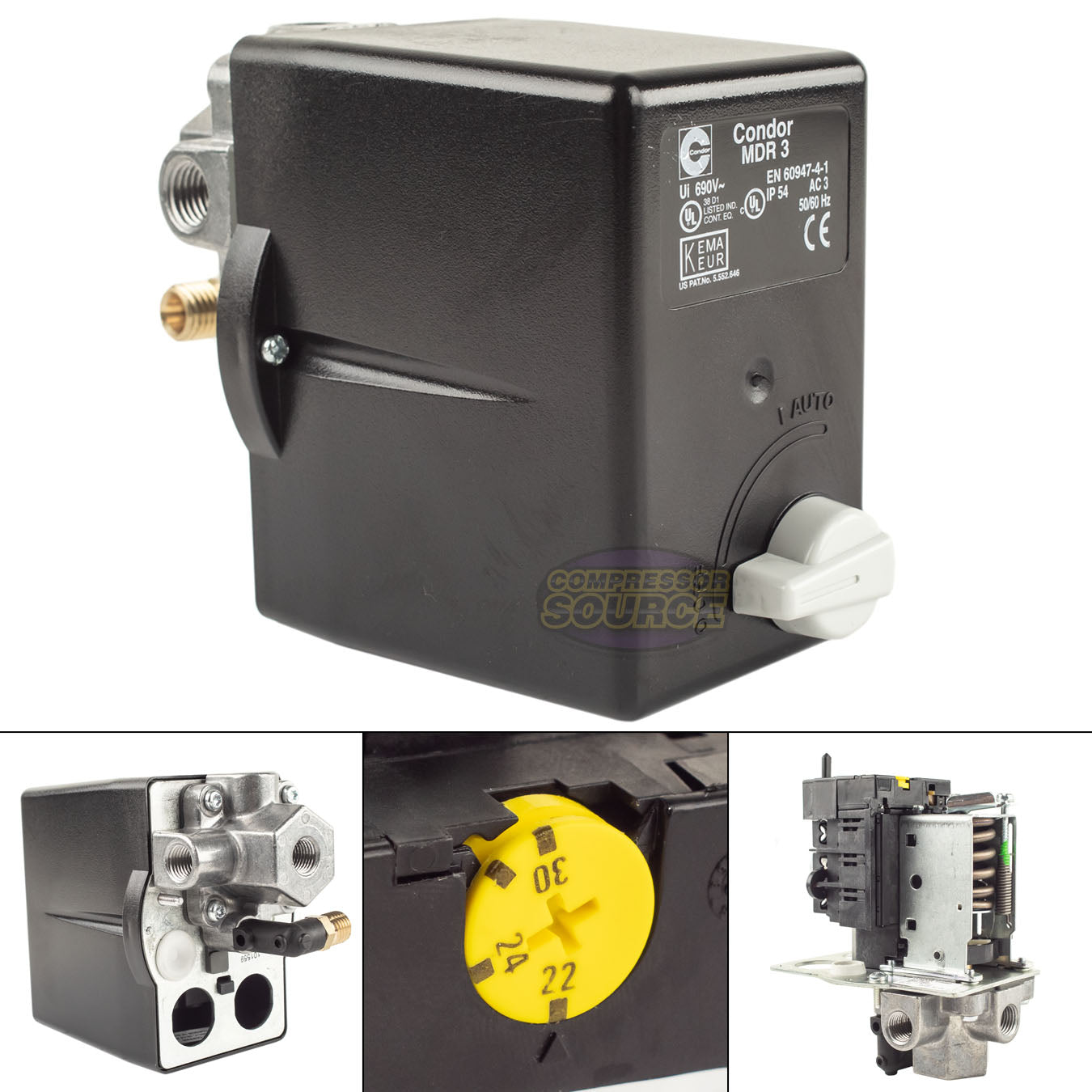 4 Port Pressure Switch 145 - 175 PSI 26 Amp 1/4