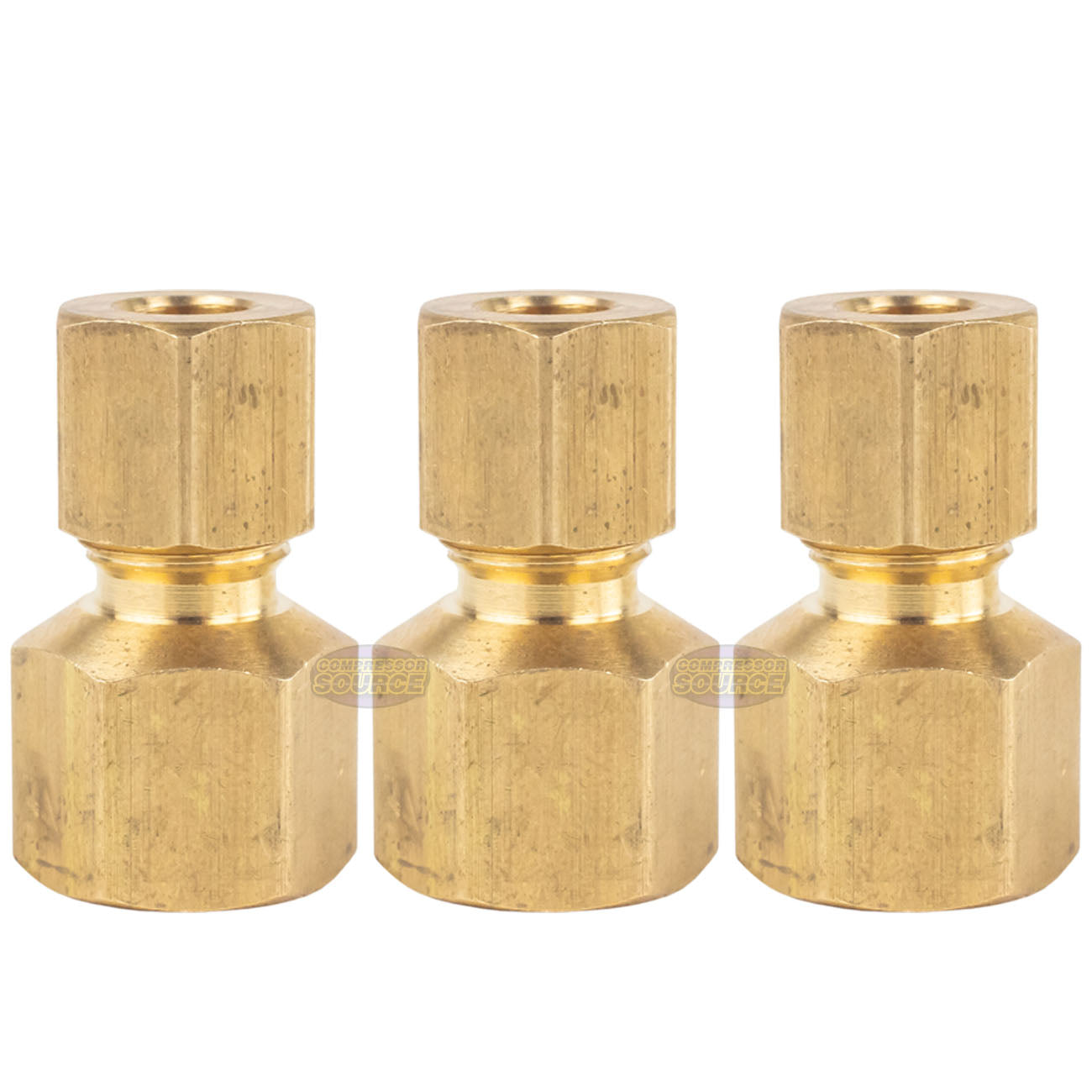 1/4" FNPT x 1/4" Compression Brass Female Pipe Fitting Connectors Ferrule 3 Pack