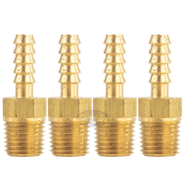 Brass Hose Barbs 1/4" Male NPT for 1/4" ID Hoses Barbed Fitting Air Fuel 4 Pack