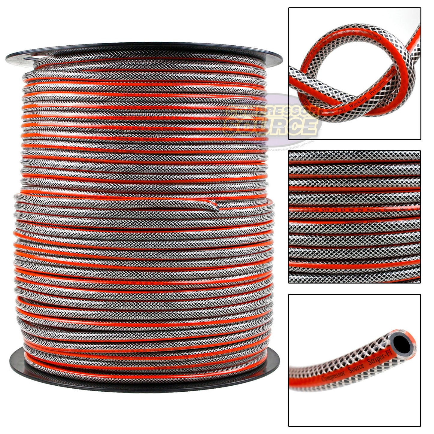 500ft Striper Flex 3/8" Hybrid Air Compressor Hose 300PSI STH14C-BKOR-Spool