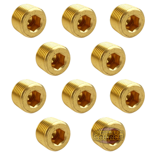 3/8" Solid Brass Male NPT Thread Allen Head Pipe Plug Hex Socket 50135 10-Pack