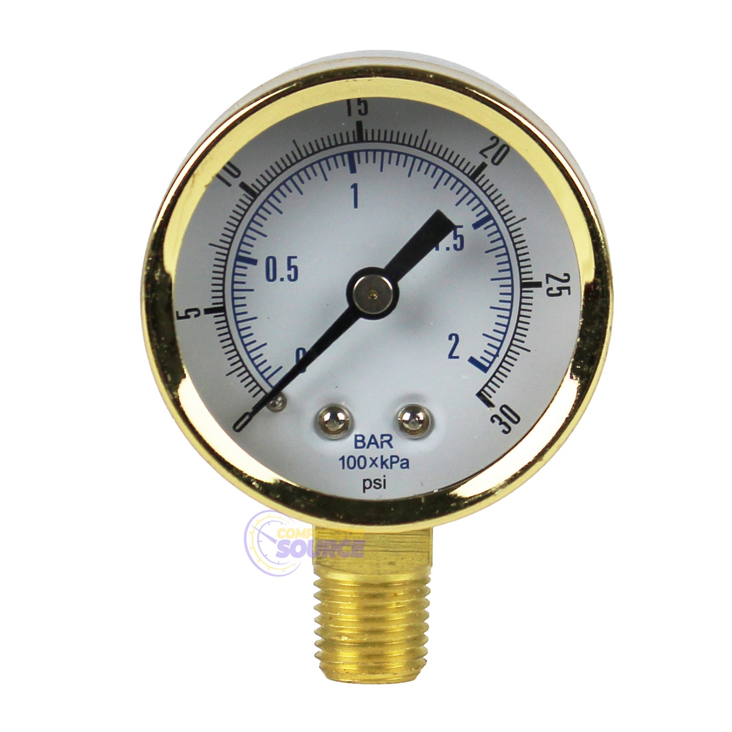 1/4" NPT 0 to 30 PSI Vacuum Air Pressure Gauge Lower Side Mount With 2" Face 501D-204C