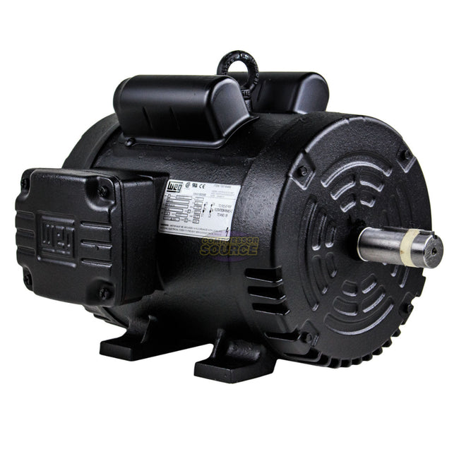 Black WEG electric motor on a white background