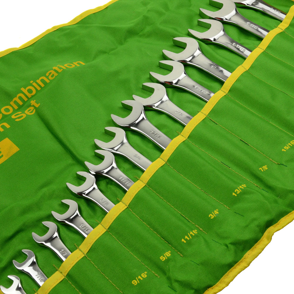 14 Piece SAE Standard Combination Wrench Set w Roll-Up Pouch 3/8