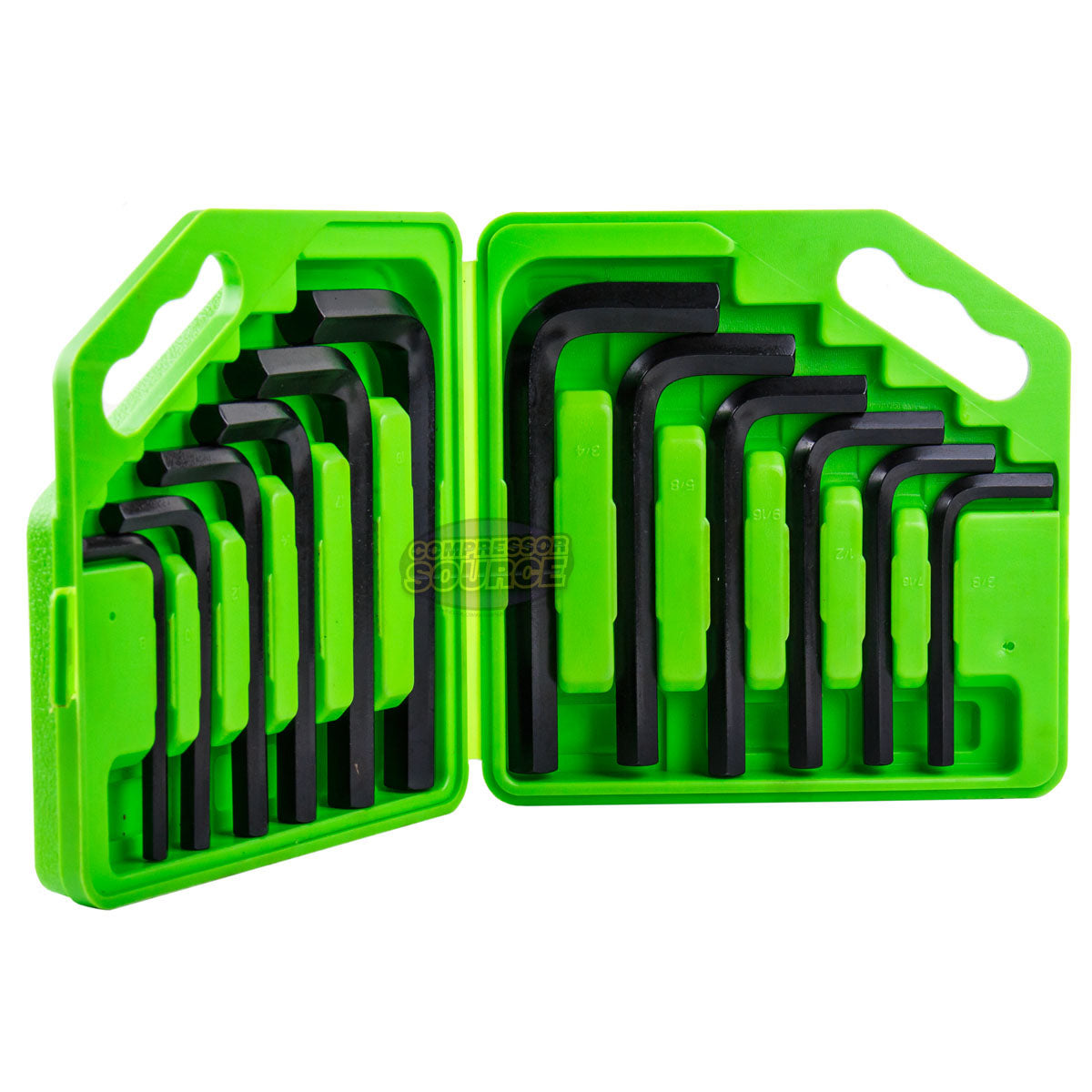 12 PC Piece Jumbo Hex Allen Key Wrench Set w/ Case Metric SAE Heat Treated Steel