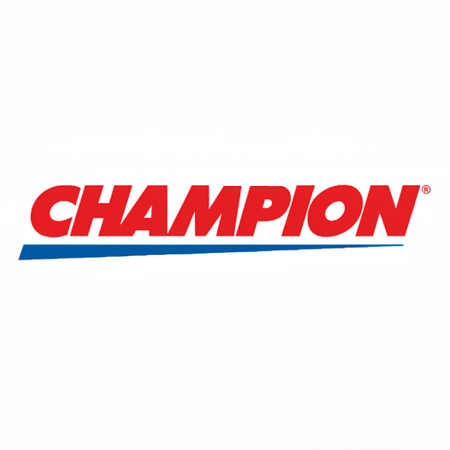 Champion logo with red text and blue stripe on a white background