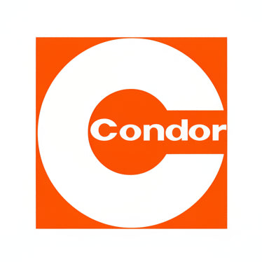 Condor logo with a white circle on an orange background