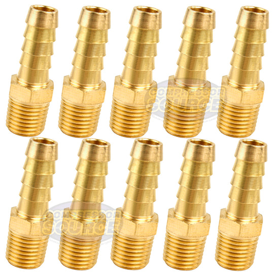 10 Pack 3/8" x 1/4" MNPT Pipe Thread Brass Air Hose Barb Fitting For 3/8" Hose 220EE