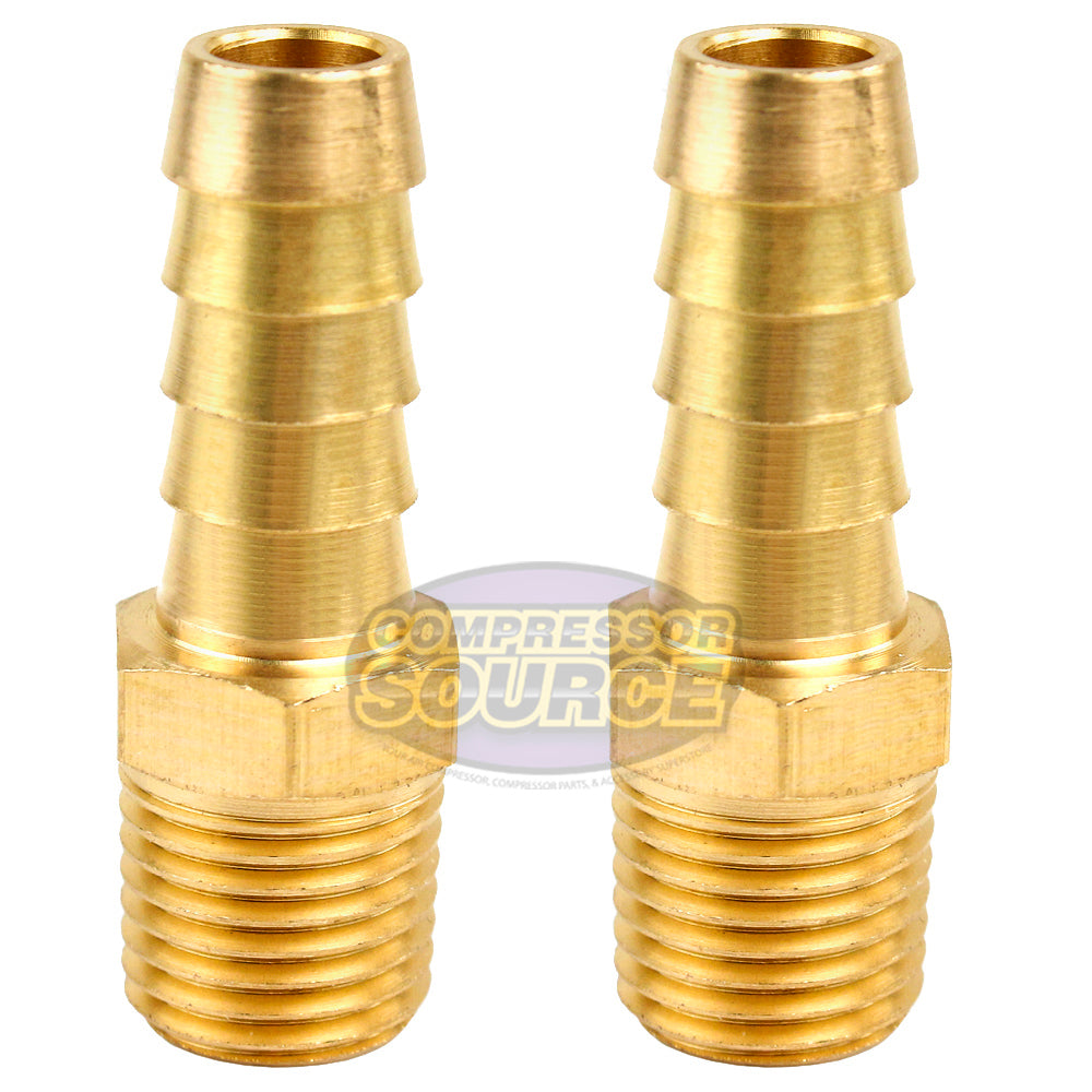 2 Pack 3/8" x 1/4" MNPT Pipe Thread Brass Air Hose Barb Fitting For 3/8" Hose 220EE