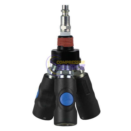 Prevost 3 Way Air Hose Splitter Coupler Manifold Block Kit 1/4" NPT w/ Couplers