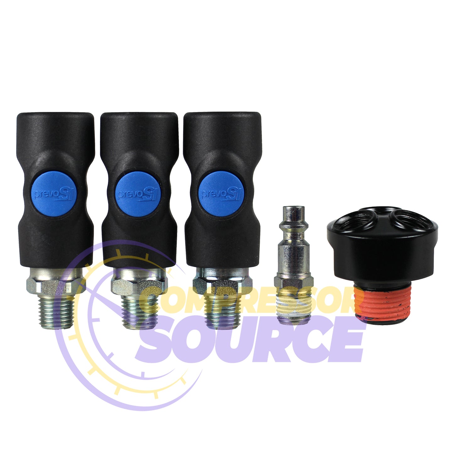 Prevost 3 Way Air Hose Splitter Coupler Manifold Block Kit 1/4" NPT Coupler Kit