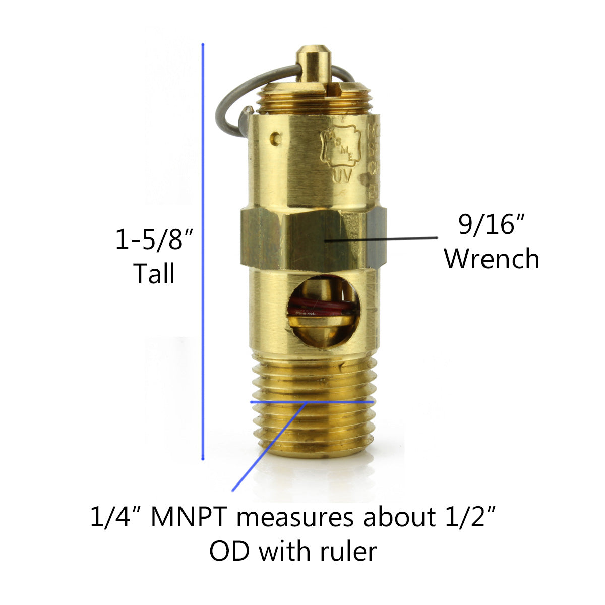 150 PSI 1/4" Male NPT Air Compressor Pressure Relief Safety Pop Off Valve Solid Brass