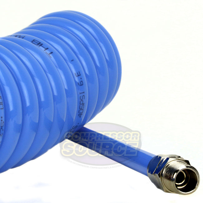 Premium 1/4" x 25' Air Compressor Coil Hose Spiral Polyurethane With Swivel Ends Blue AU-2062BL