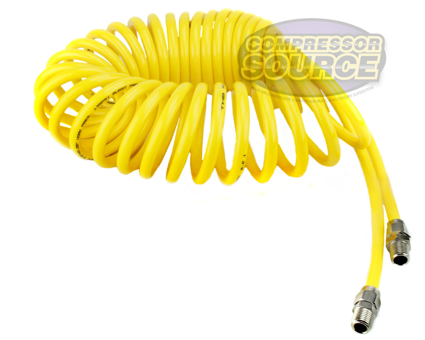 Premium 1/4" x 25' Air Compressor Coil Hose Spiral Polyurethane With Swivel End Yellow