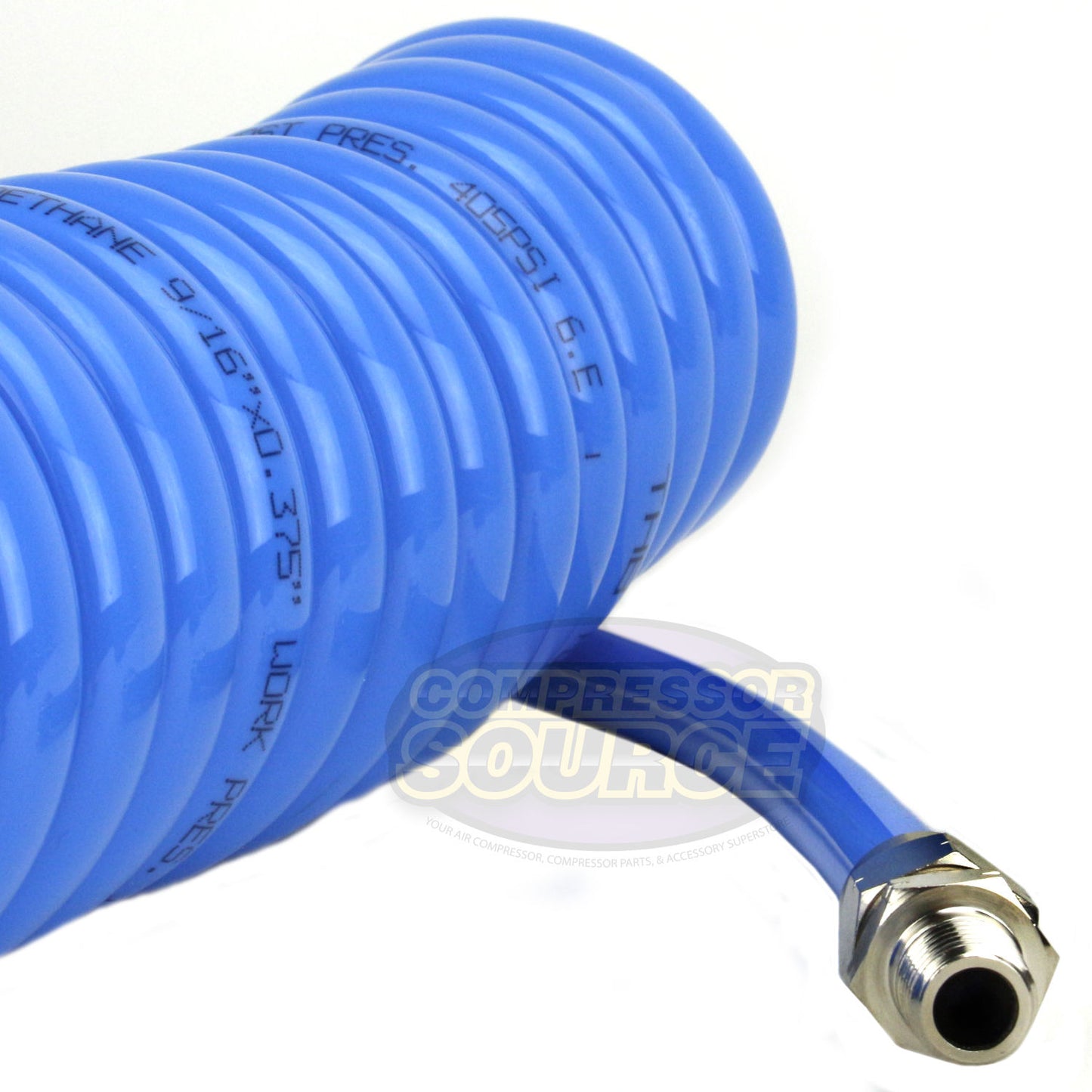 Premium 1/4" x 50' Air Compressor Coil Hose Spiral Polyurethane With Swivel Ends Blue