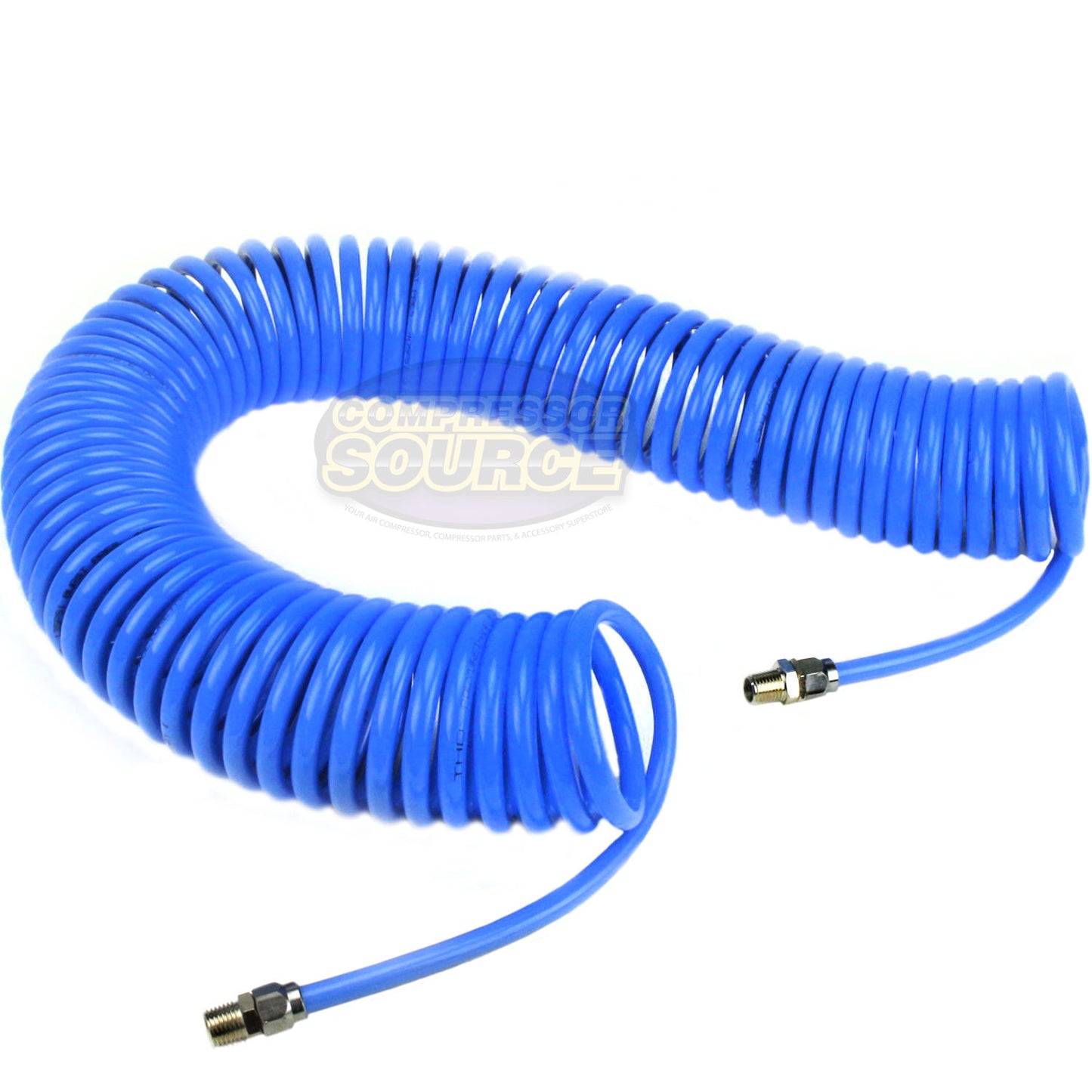 Premium 1/4" x 50' Air Compressor Coil Hose Spiral Polyurethane With Swivel Ends Blue