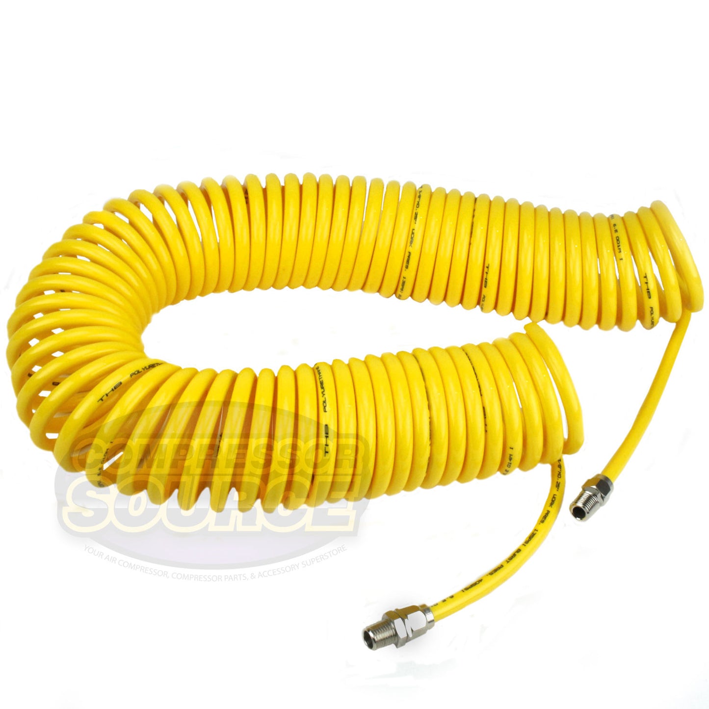 Premium 1/4" x 50' Air Compressor Coil Hose Coiled Polyurethane With Swivel End Yellow