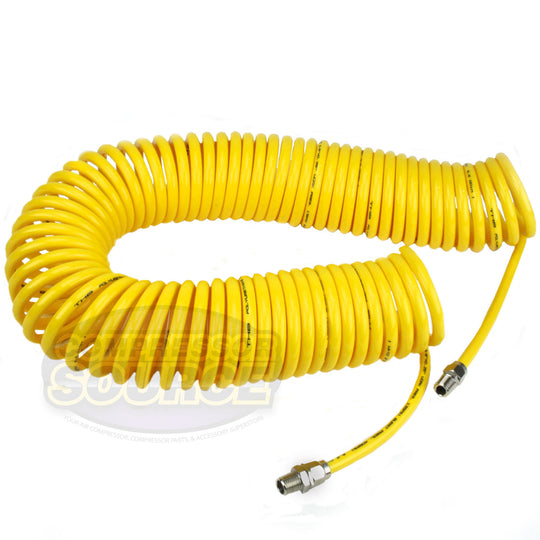 Premium 1/4" x 50' Air Compressor Coil Hose Coiled Polyurethane With Swivel End Yellow AU-2064YL