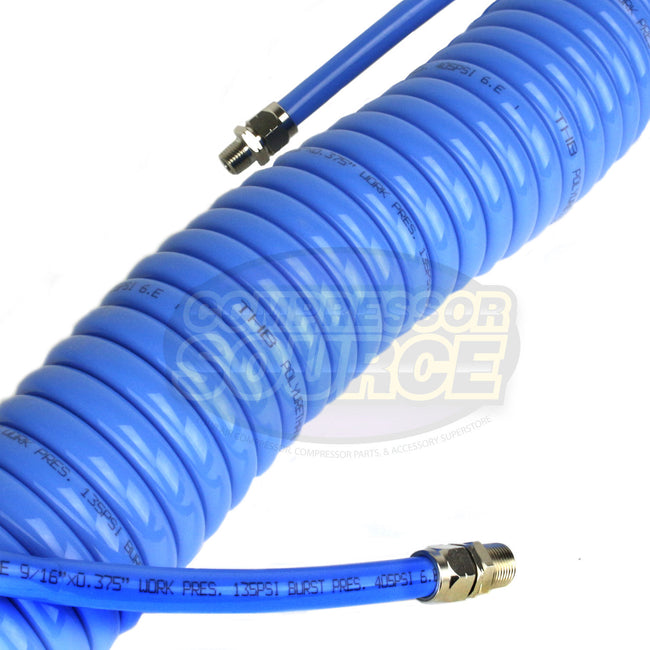 Coiled 3/8" X 25' Polyurethane Air Compressor Coil Hose Recoil AU-2067BL
