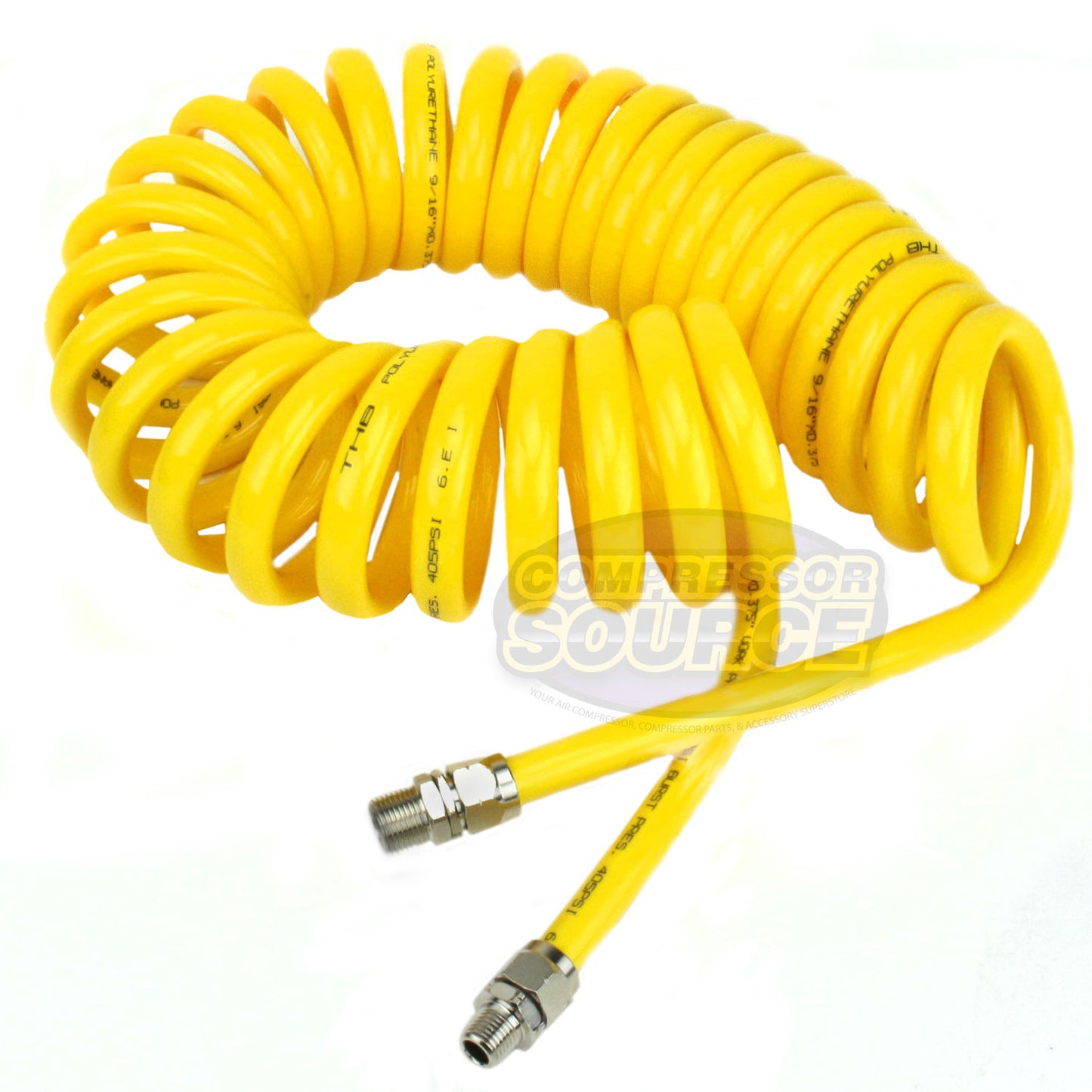 Premium 3/8" x 25' Air Compressor Coil Hose Spiral Polyurethane With Swivel End Yellow