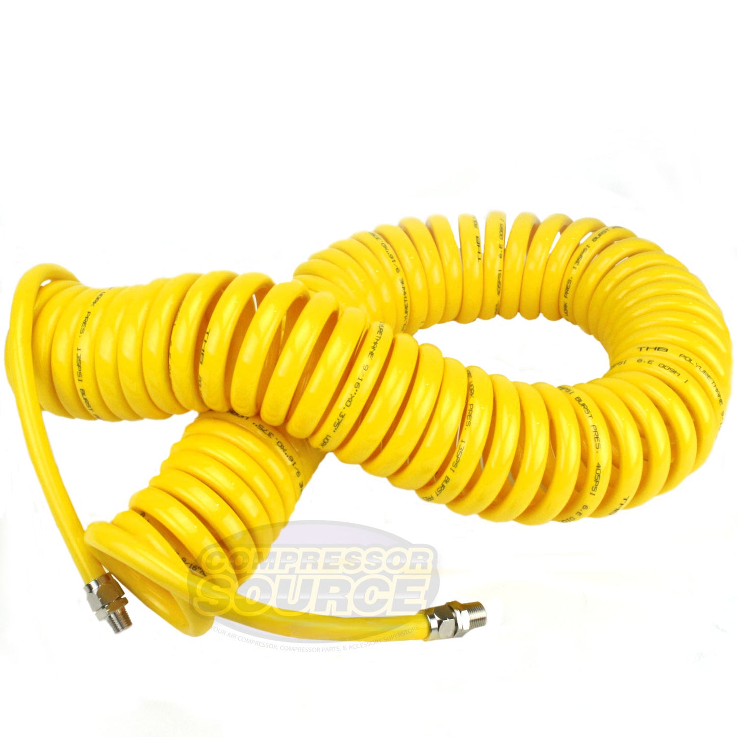 Premium 3/8" x 50' Air Compressor Coil Hose Coiled Polyurethane With Swivel End Yellow