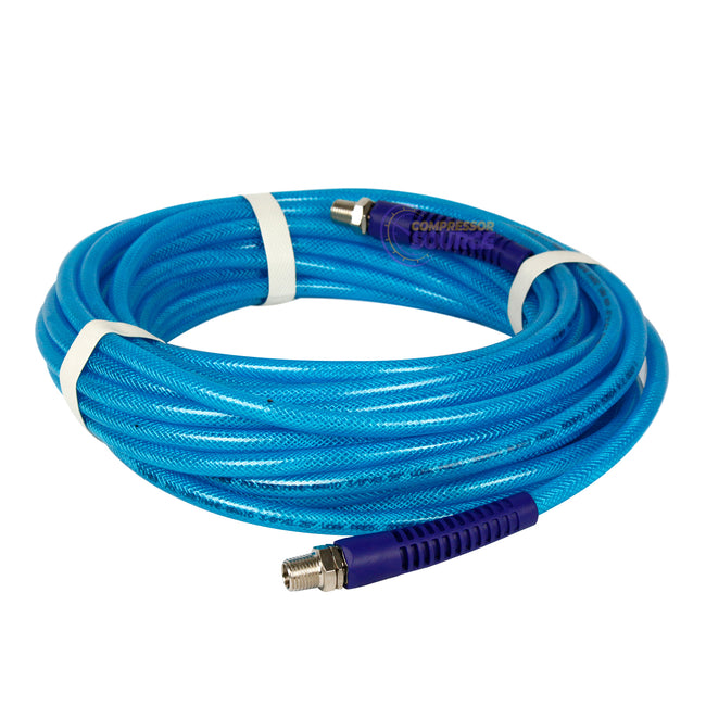 1/4 Inch Polyurethane Air Hose 1/4 Inch Male NPT Fittings 200 PSI 50 Feet Blue