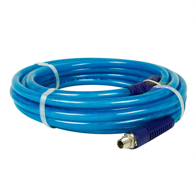 3/8 Inch Polyurethane Air Hose 1/4 Inch Male NPT Fittings 200 PSI 25 Feet Blue