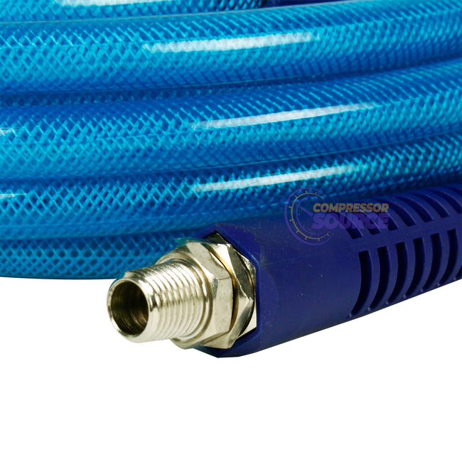 3/8 Inch Polyurethane Air Hose 1/4 Inch Male NPT Fittings 200 PSI 25 Feet Blue