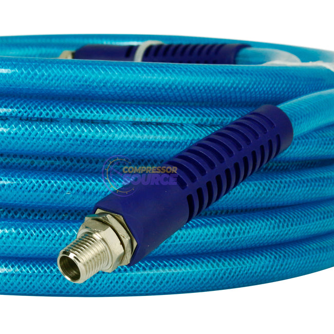 3/8 Inch Polyurethane Air Hose 1/4 Inch Male NPT Fittings 200 PSI 50 Feet Blue AU-2082