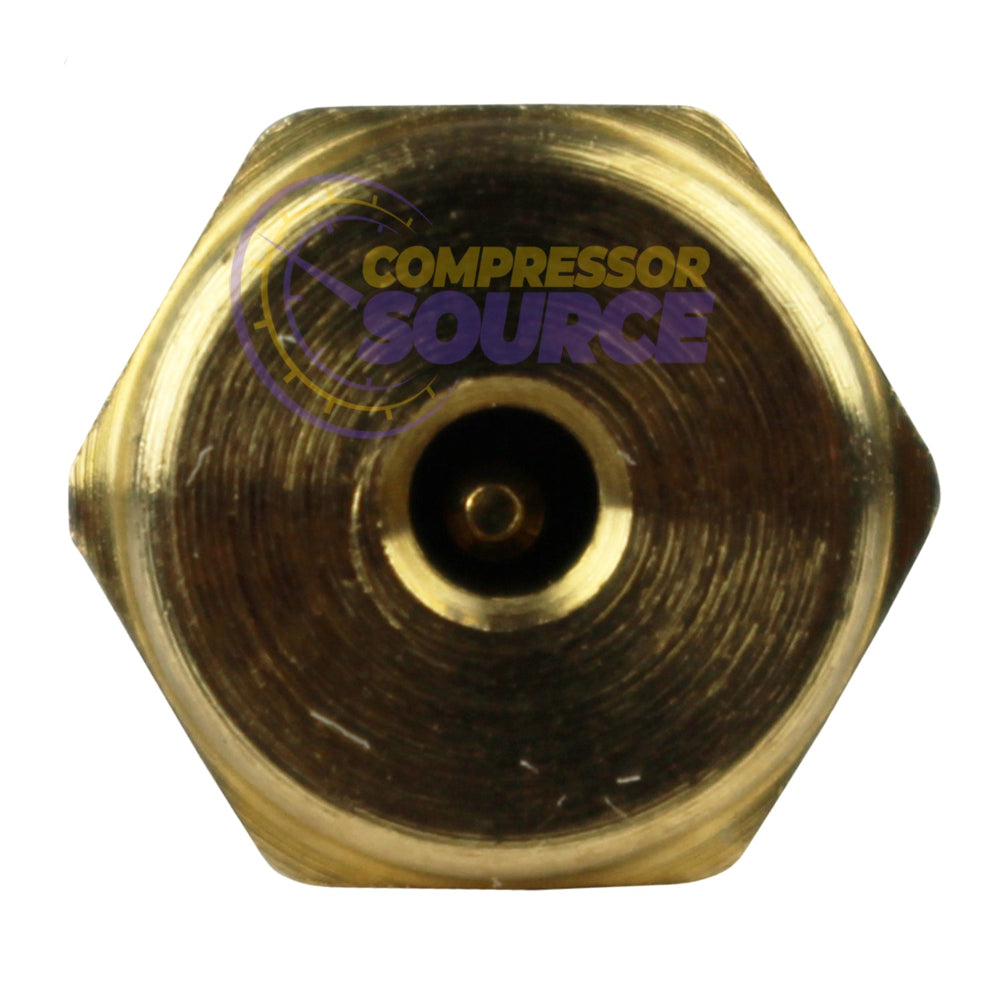 Brass fitting with 'Compressor Source' branding on a white background