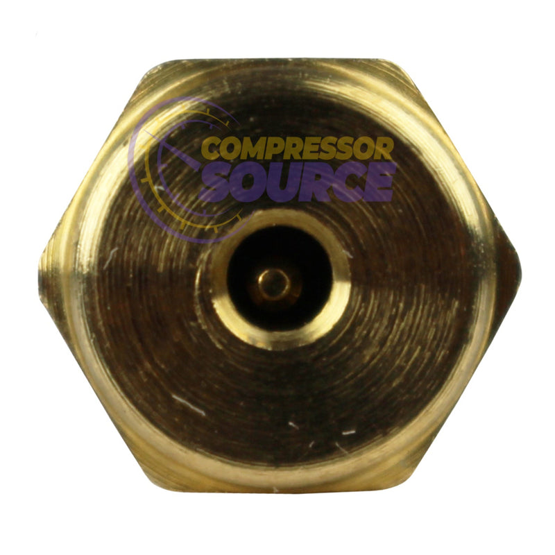 Brass fitting with 'Compressor Source' branding on a white background