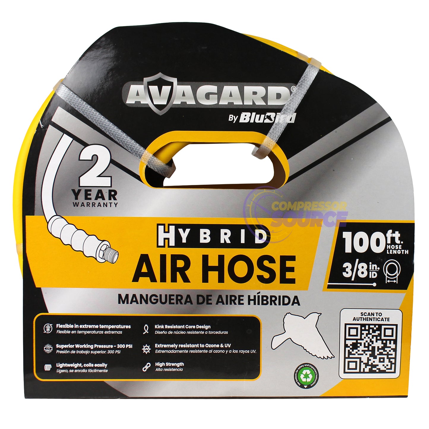 BluBird Avagard Hybrid Air Hose Assembly 3/8" X 100' 3/8" Male-NPT 300 PSI Rubber AVGHY38100
