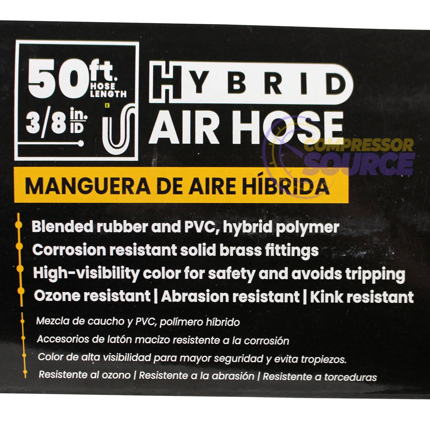 Avagard Hybrid Air Hose Assembly 3/8" X 50' 3/8" Male-NPT 300 PSI Rubber and PVC Polymer AVGHY3850