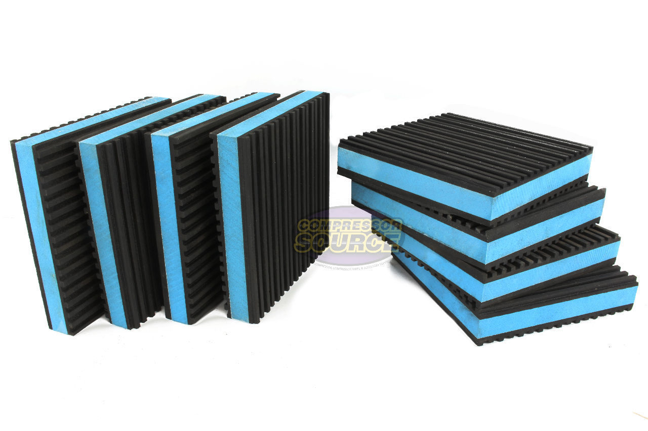 Set of 8 New Industrial Anti Vibration Pads 4" x 4" x 7/8" Thick Blue Composite Center