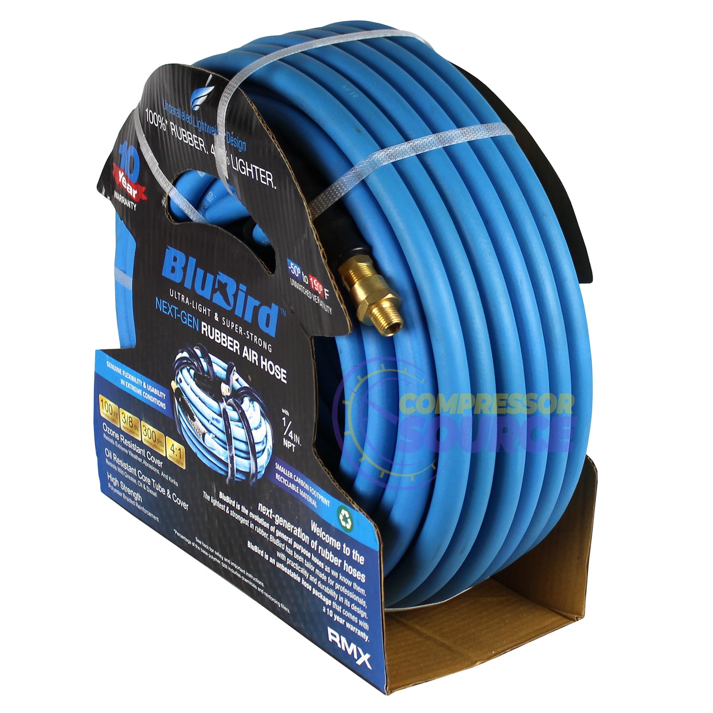 BluBird Rubber Air Hose Assembly 3/8" x 100' 300 PSI BB38100