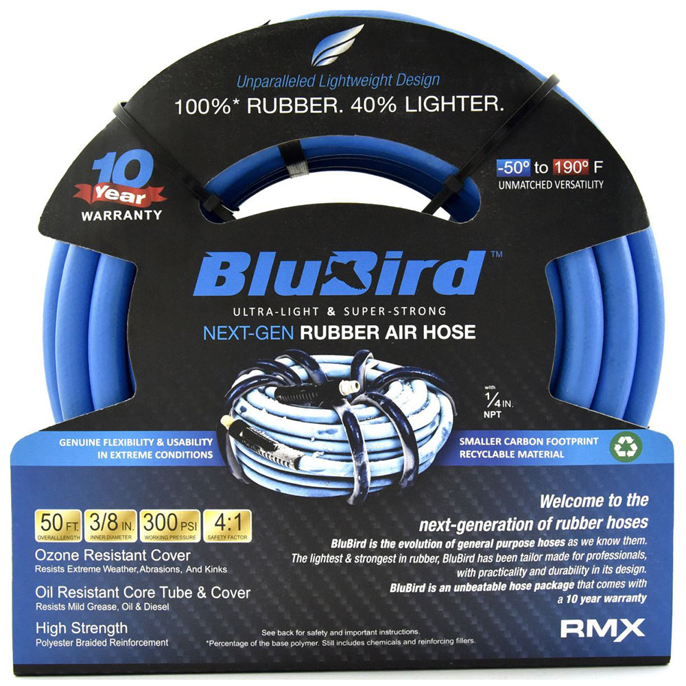 BluBird 3/8" x 50ft Air Hose 300 PSI Rubber Kink Resistant Flexible BB3850