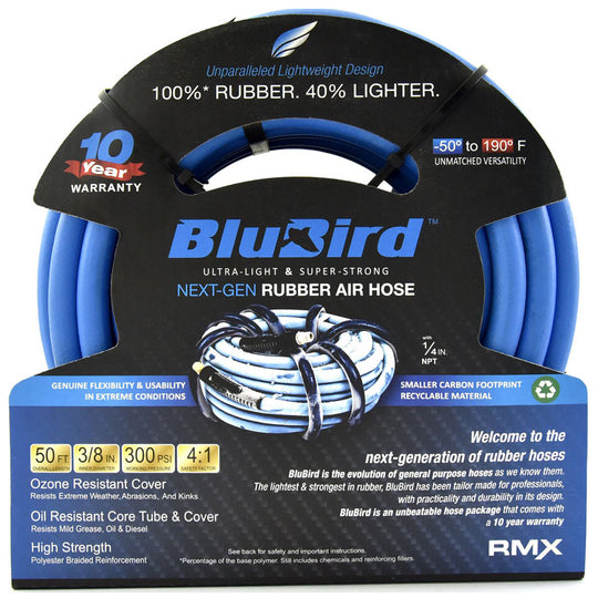 BluBird 3/8" x 50ft Air Hose 300 PSI Rubber Kink Resistant Flexible BB3850