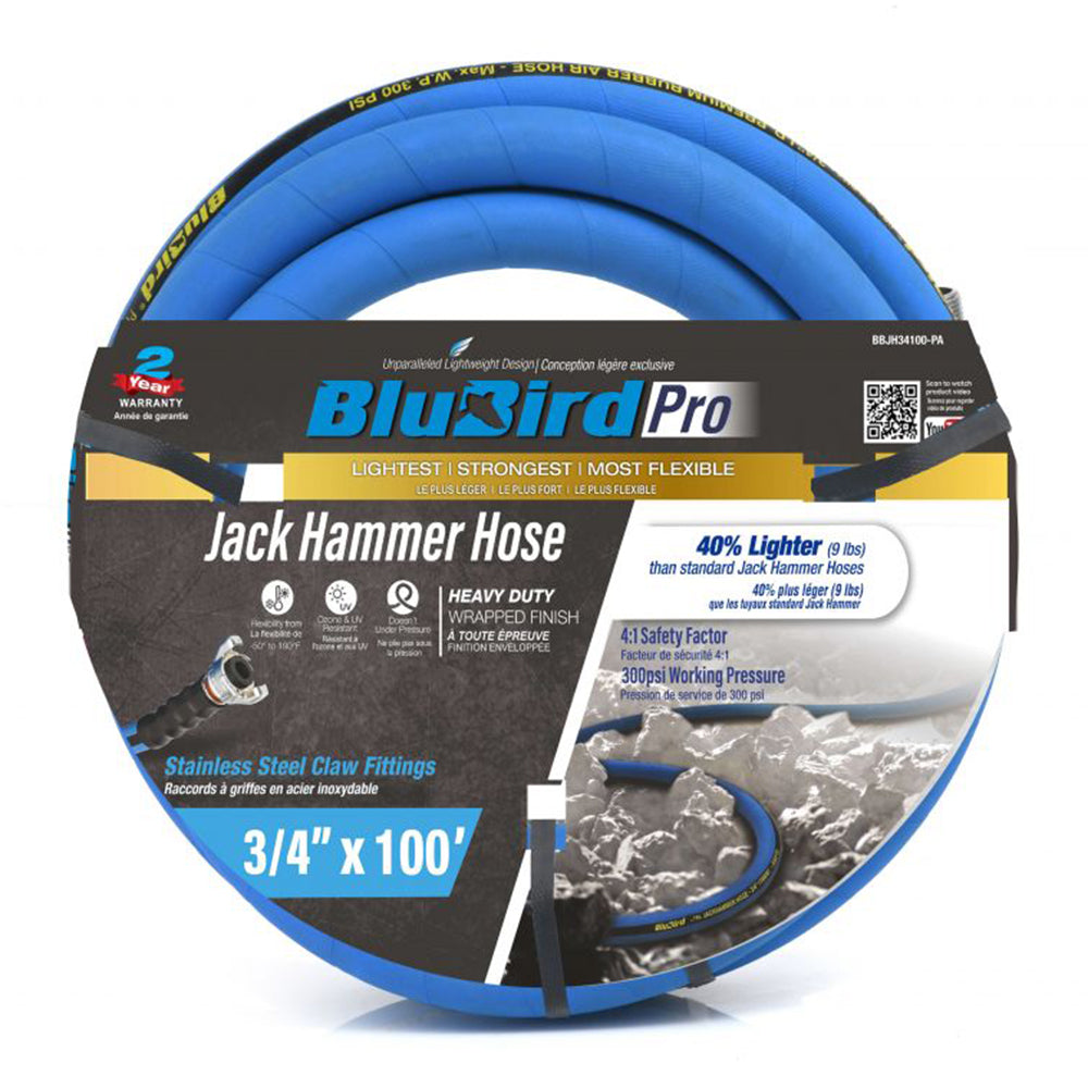 BluBird Pro Rubber Jack Hammer Air Hose Assembly 3/4" x 100' BBPROJH34100