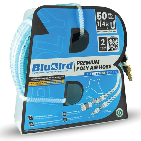 BluBird Poly Air Hose Assembly 1/4" X 50' w/ Fast FiX and Quick Connect Coupler BBPU1450