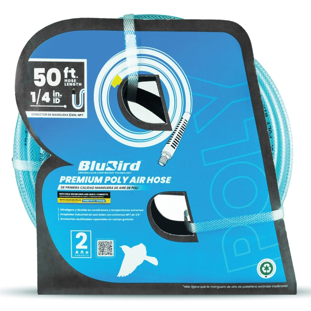 BluBird Poly Air Hose Assembly 1/4" X 50' w/ Fast FiX and Quick Connect Coupler BBPU1450