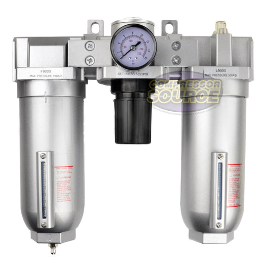 1" Compressed Air Moisture Filter Regulator Oiler Separator Lubricator Combo HD