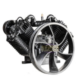 CI-10 cast iron air compressor pump, front three-quarter view showing the flywheel and four cylinders