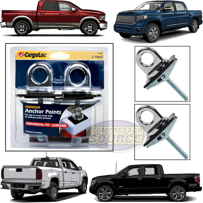 2 Pc Universal Fit Truck Bed Anchor Chrome Plated Tie Down Loop Hooks Pickup Bed