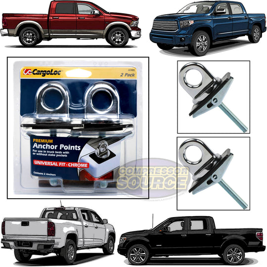 2 Pc Universal Fit Truck Bed Anchor Chrome Plated Tie Down Loop Hooks Pickup Bed